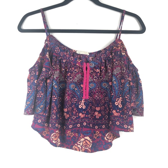 LA Hearts Top Women’s S Purple & Pink Floral Print Ruffle Details. - Picture 2 of 6